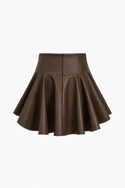 Basic Deri Pileli Mini Etek