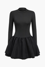 Basic Puf Uzun Kollu Mini Elbise