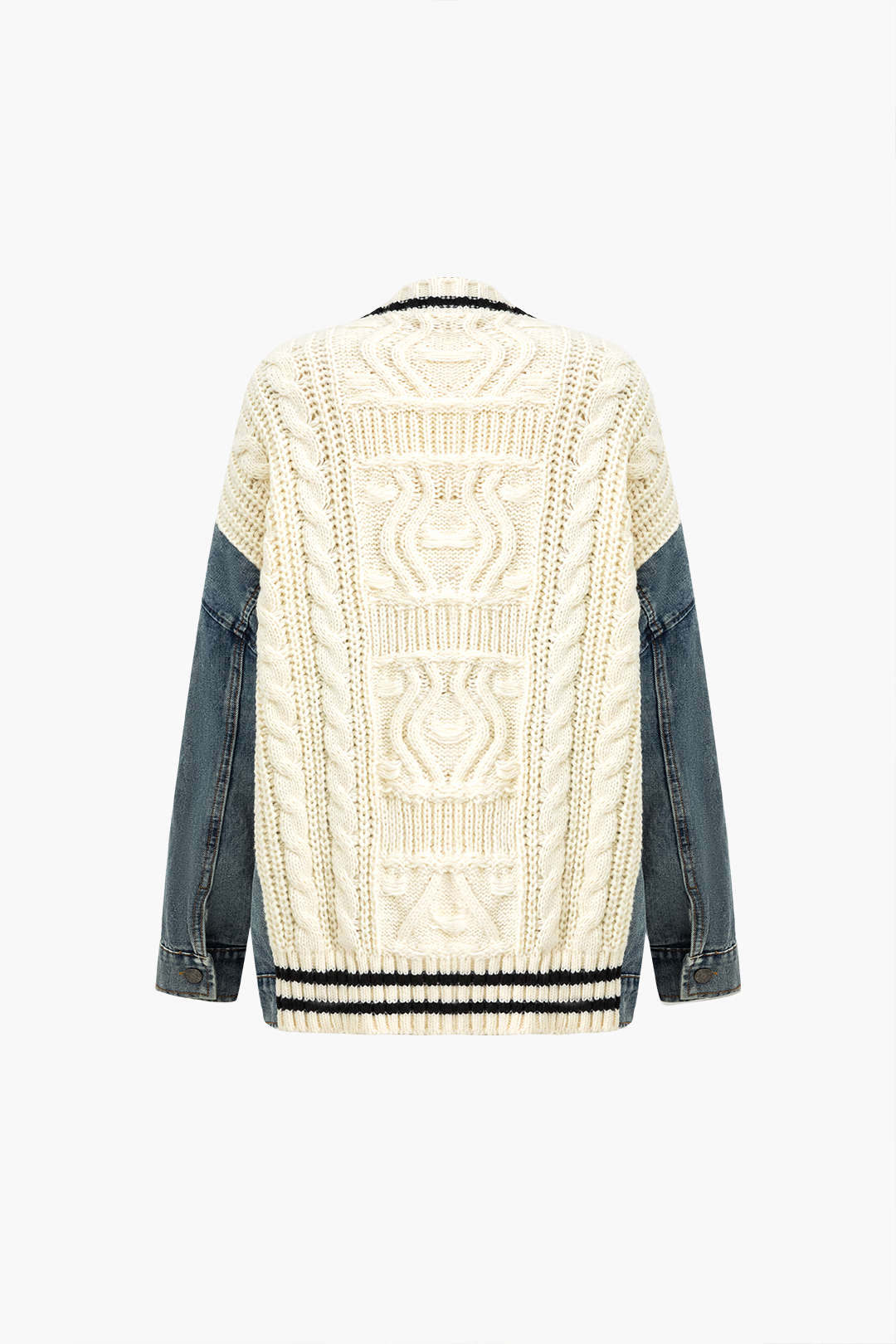 Düğmeli Patchwork Cep Kazak Hırka