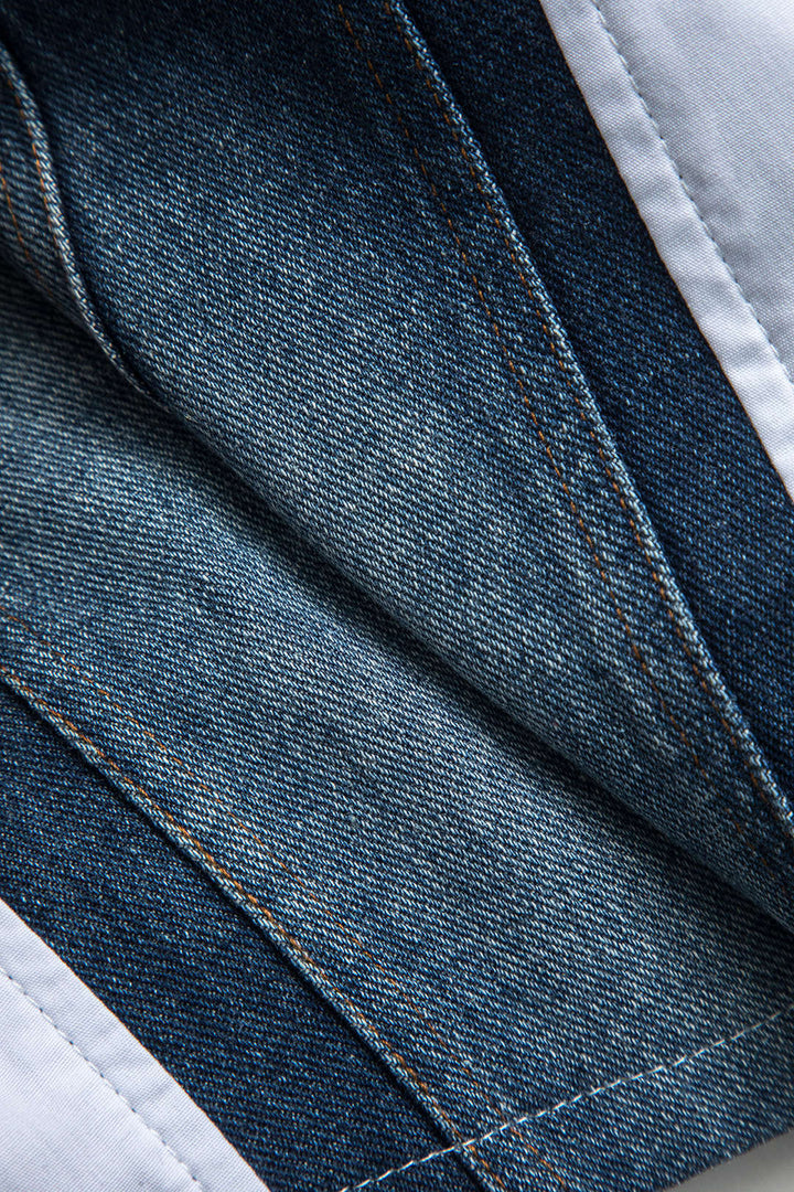 Denim Patchwork Çan Kollu Uzun Kollu Gömlek