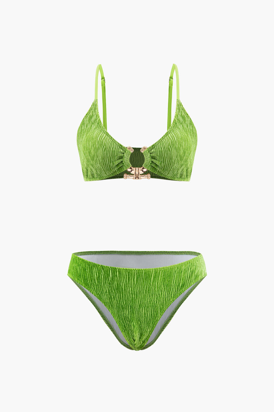 Kadife Dokulu U Yüzük Bikini ve Mayo Eteği Pareo 3 Parça Takım