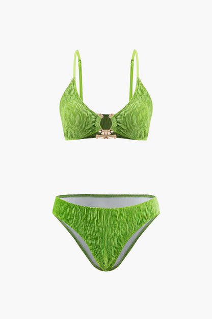 Kadife Dokulu U Yüzük Bikini ve Mayo Eteği Pareo 3 Parça Takım