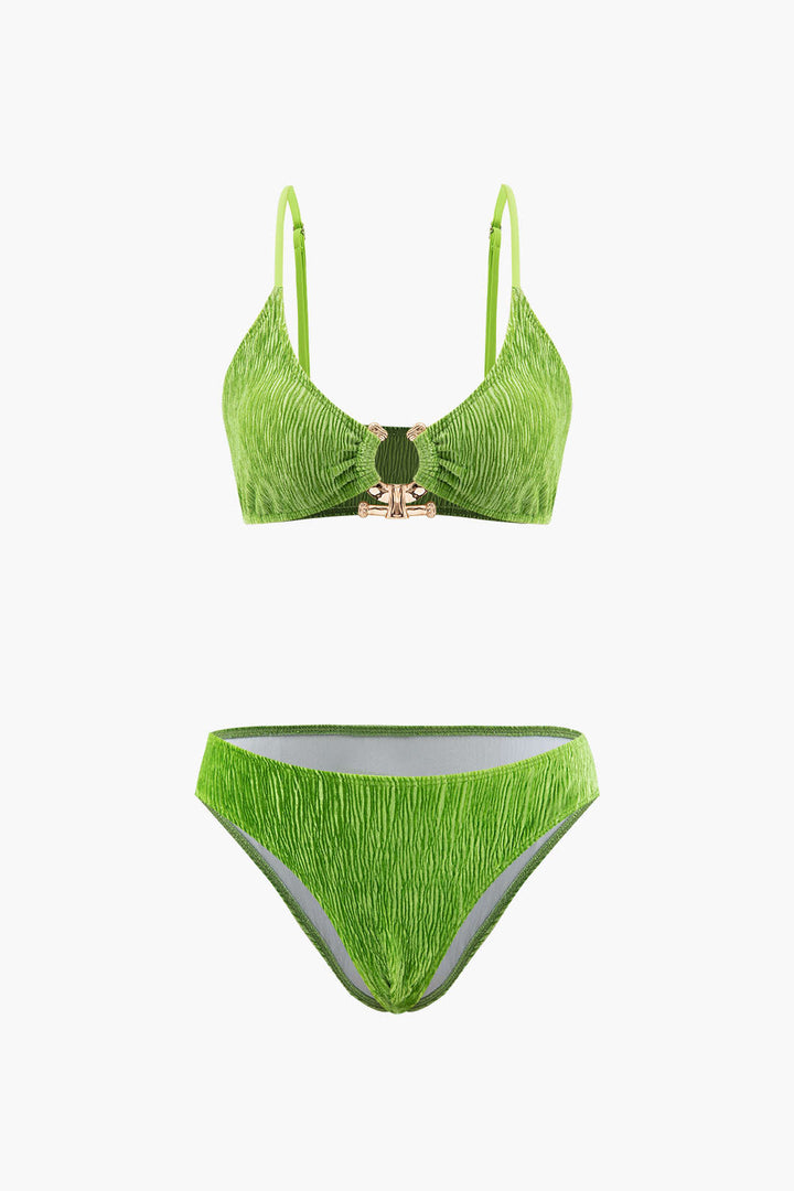 Kadife Dokulu U Yüzük Bikini ve Mayo Eteği Pareo 3 Parça Takım