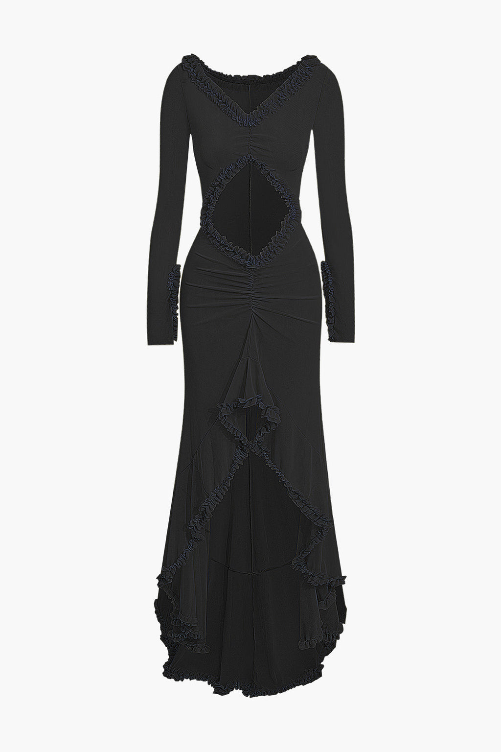 Fırfırlı Dantelli Kesilmiş maksi Elbise