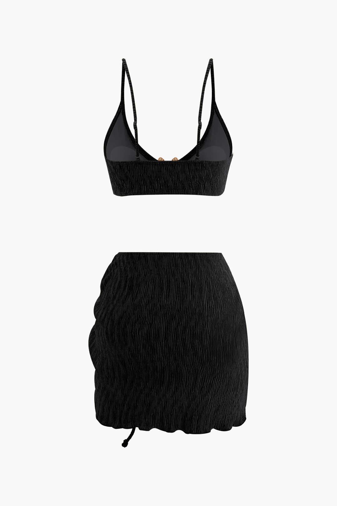 Kadife Dokulu U Yüzük Bikini ve Mayo Eteği Pareo 3 Parça Takım