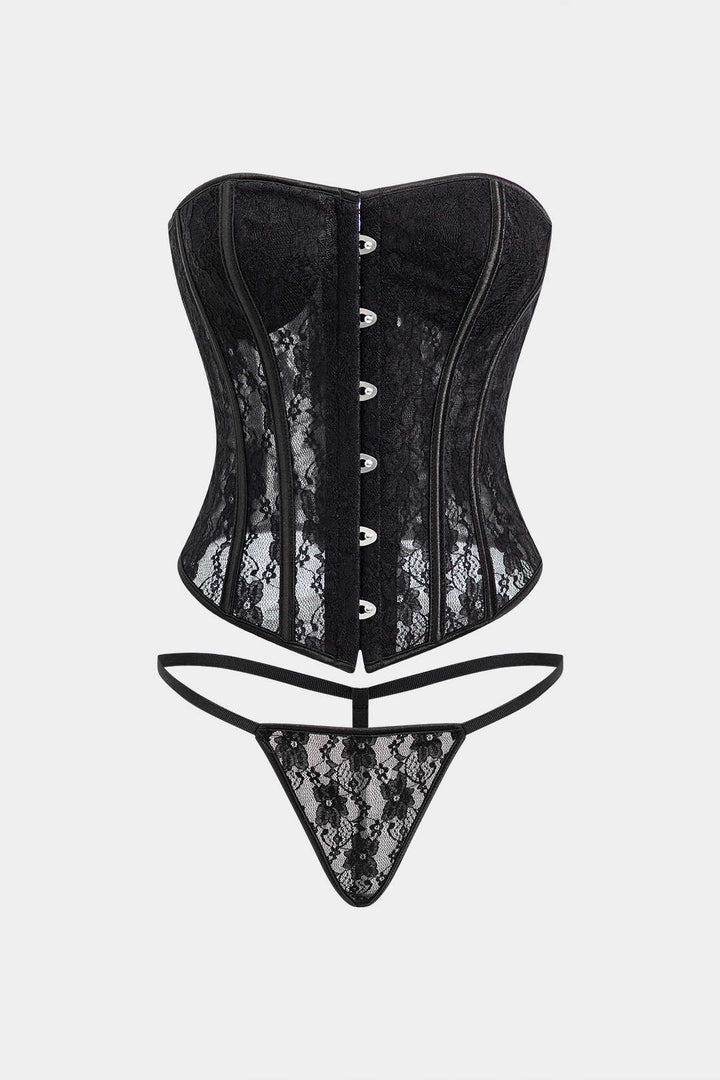 Lace Büstiyer Bağcıklı Tube Top ve Tanga Seti