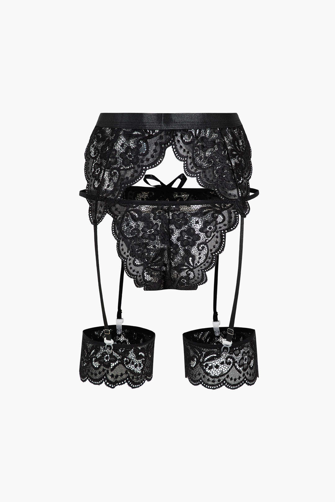 Lace Backless Kesik ve Bağlama Detaylı İç Giyim Garter Seti