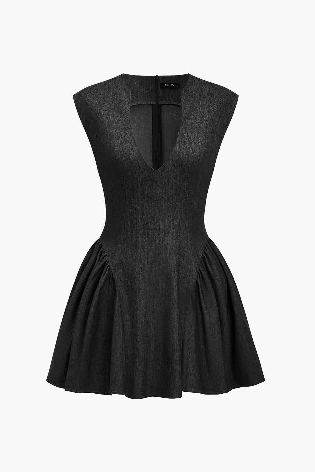 Düz Dantelli V Yaka Denim Elbise