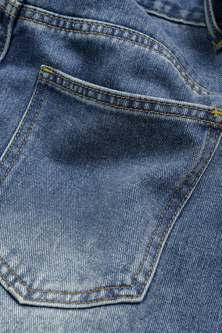 Denim Asimetrik Cepli Şort