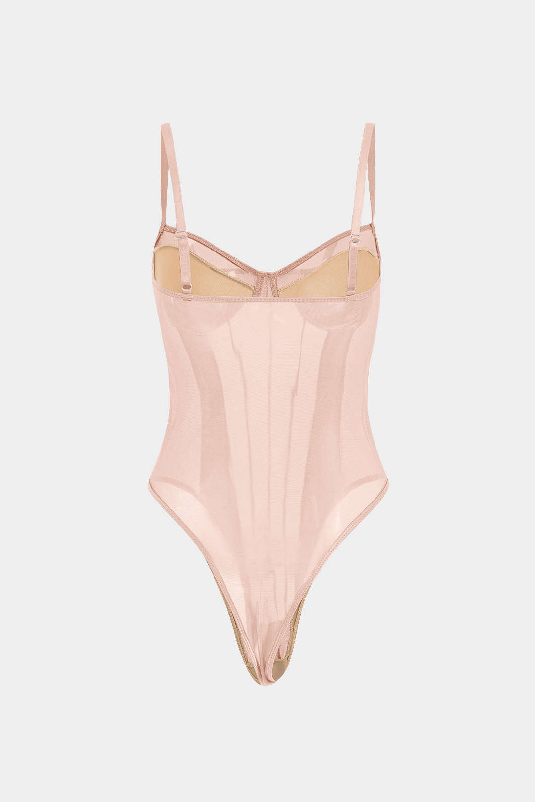 Ağ Detaylı Sırt Açık Şeffaf Patchwork Korseli Askılı Bodysuit