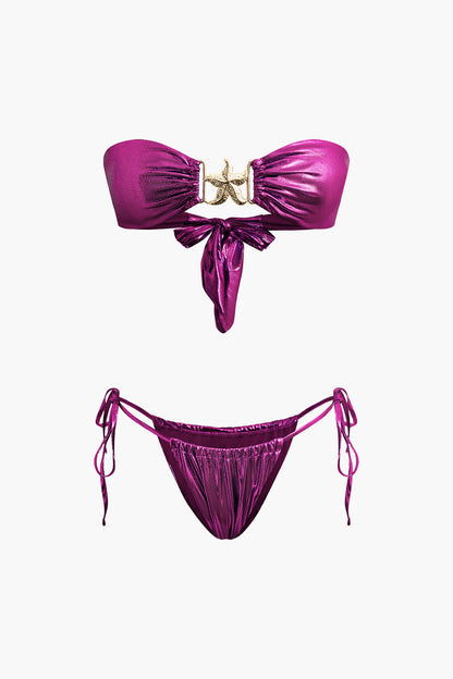 Yıldız Denizyıldızı Dekorlu Düğme Büzgülü Bikini Takımı