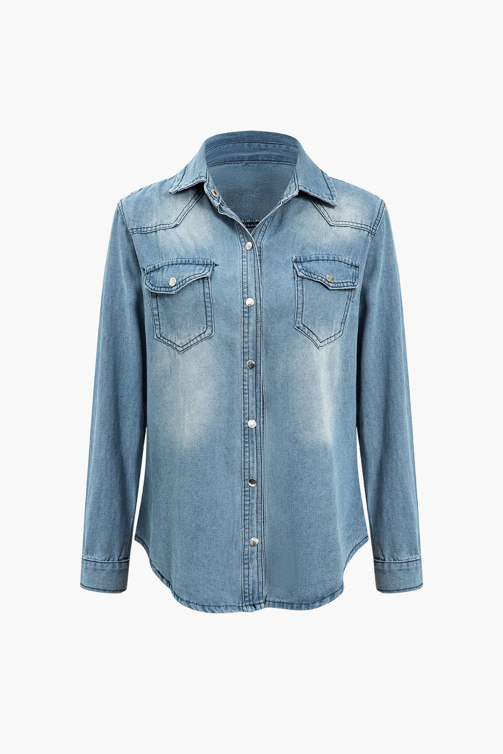 Katı Denim Düğmeli Cepli Gömlek