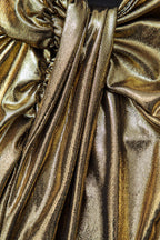 Metalik V Yaka Dantelli Yırtmaçlı Anvelop maksi Elbise