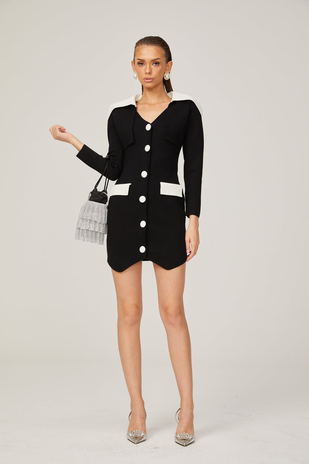 Enora kontrast mini elbise