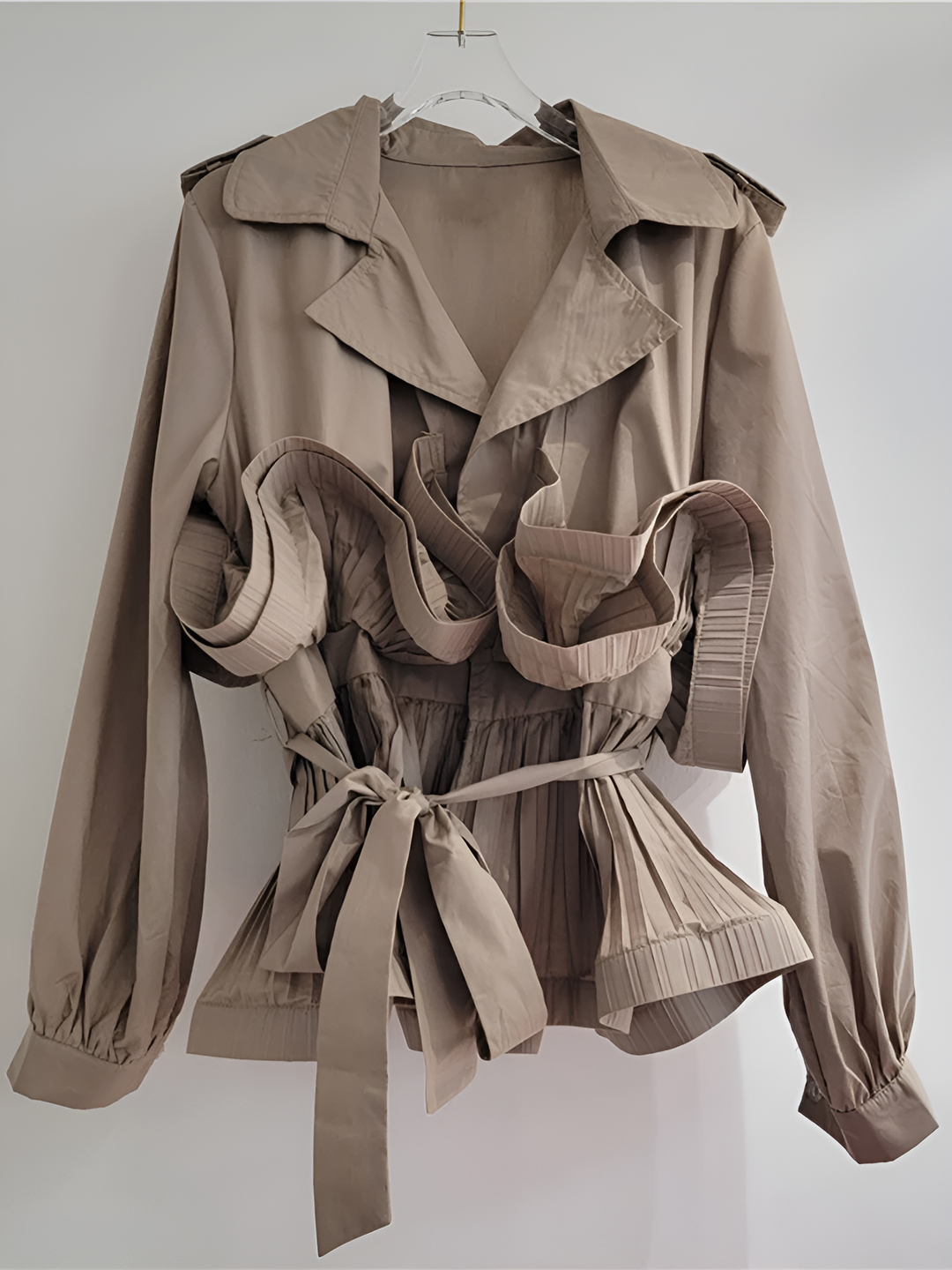 Pileli Volanlı Uzun Kollu Bağcıklı Ceket