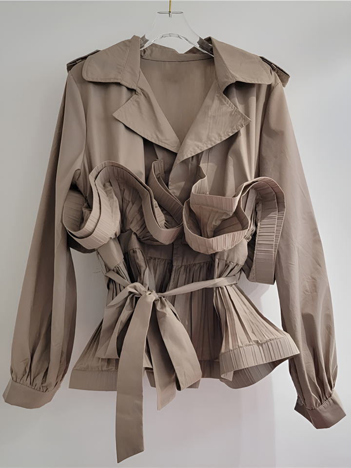 Pileli Volanlı Uzun Kollu Bağcıklı Ceket