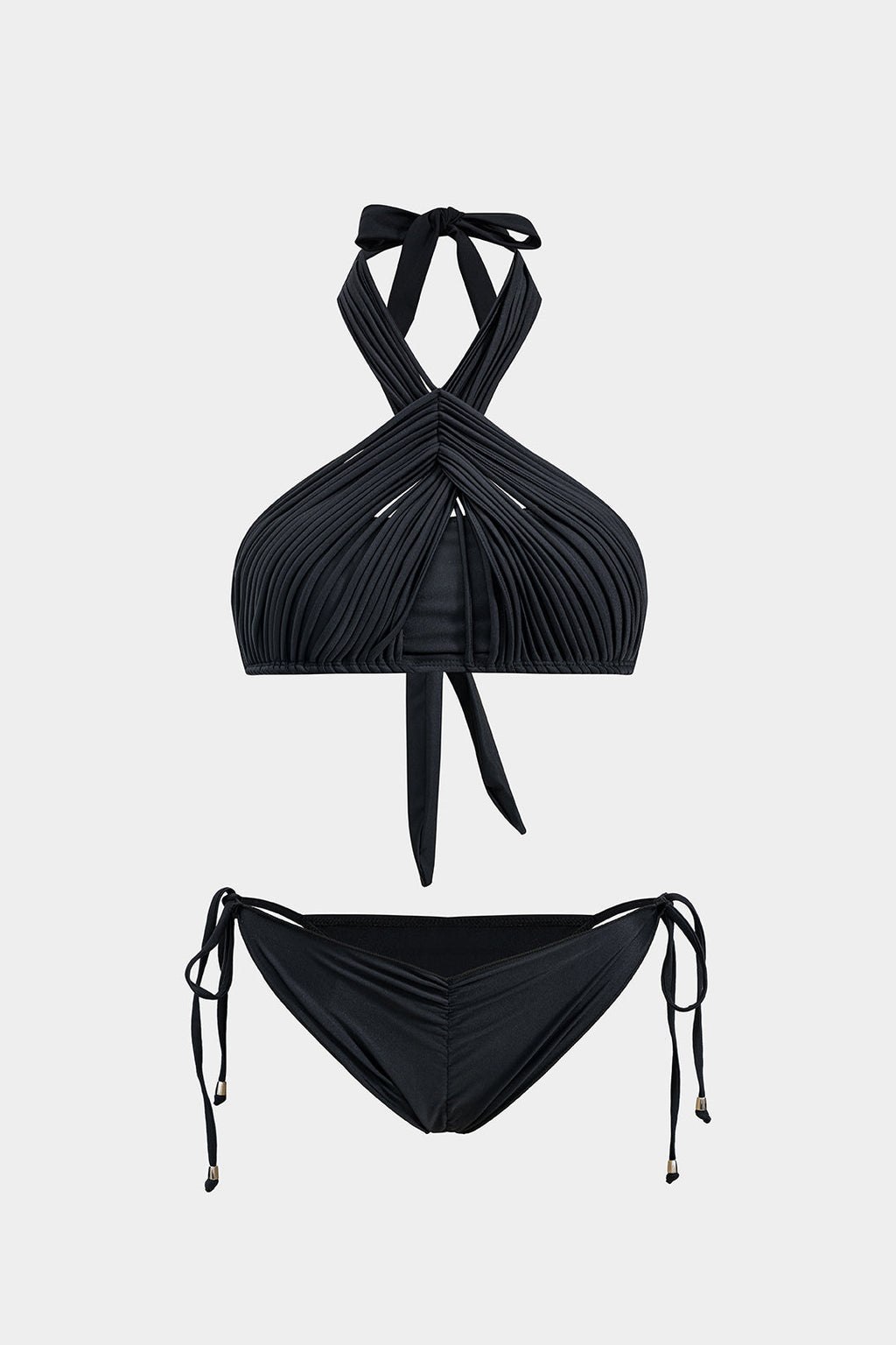 Büzgülü Bağlamalı Sırt Dekolteli İki Parça Bikini Takımı