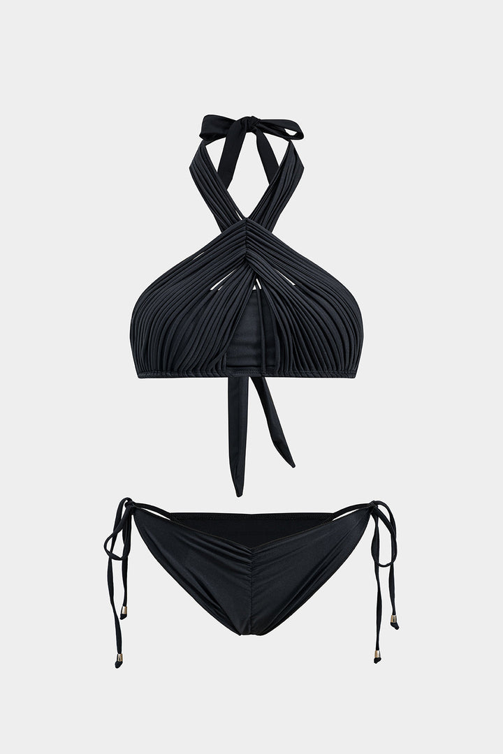 Büzgülü Bağlamalı Sırt Dekolteli İki Parça Bikini Takımı