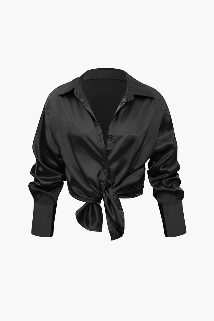 Saphire Saten Düğmeli Gömlek ve Pantolon Takım