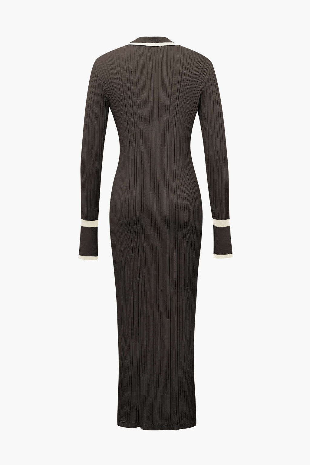 Kontrast Kenarlı Düğmeli Örme maksi Elbise