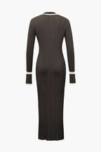 Kontrast Kenarlı Düğmeli Örme maksi Elbise