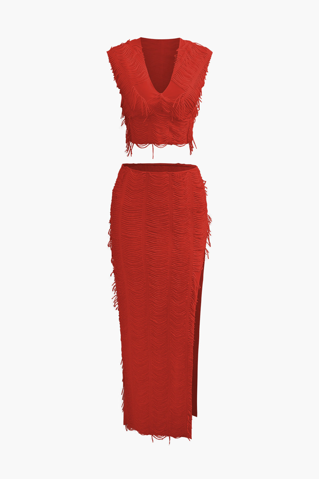 Rave Crop Top ve Yırtmaçlı Etek Takım