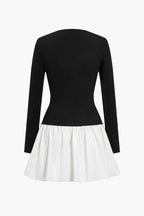 Patchwork Uzun Kollu Mini Elbise