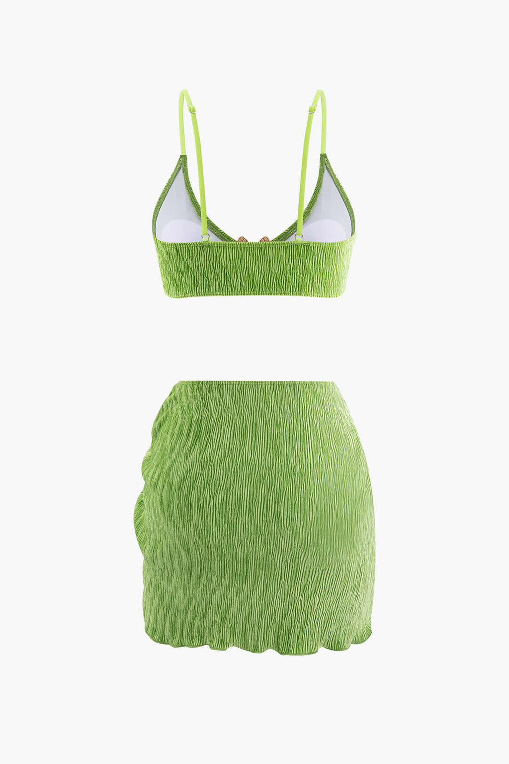 Kadife Dokulu U Yüzük Bikini ve Mayo Eteği Pareo 3 Parça Takım