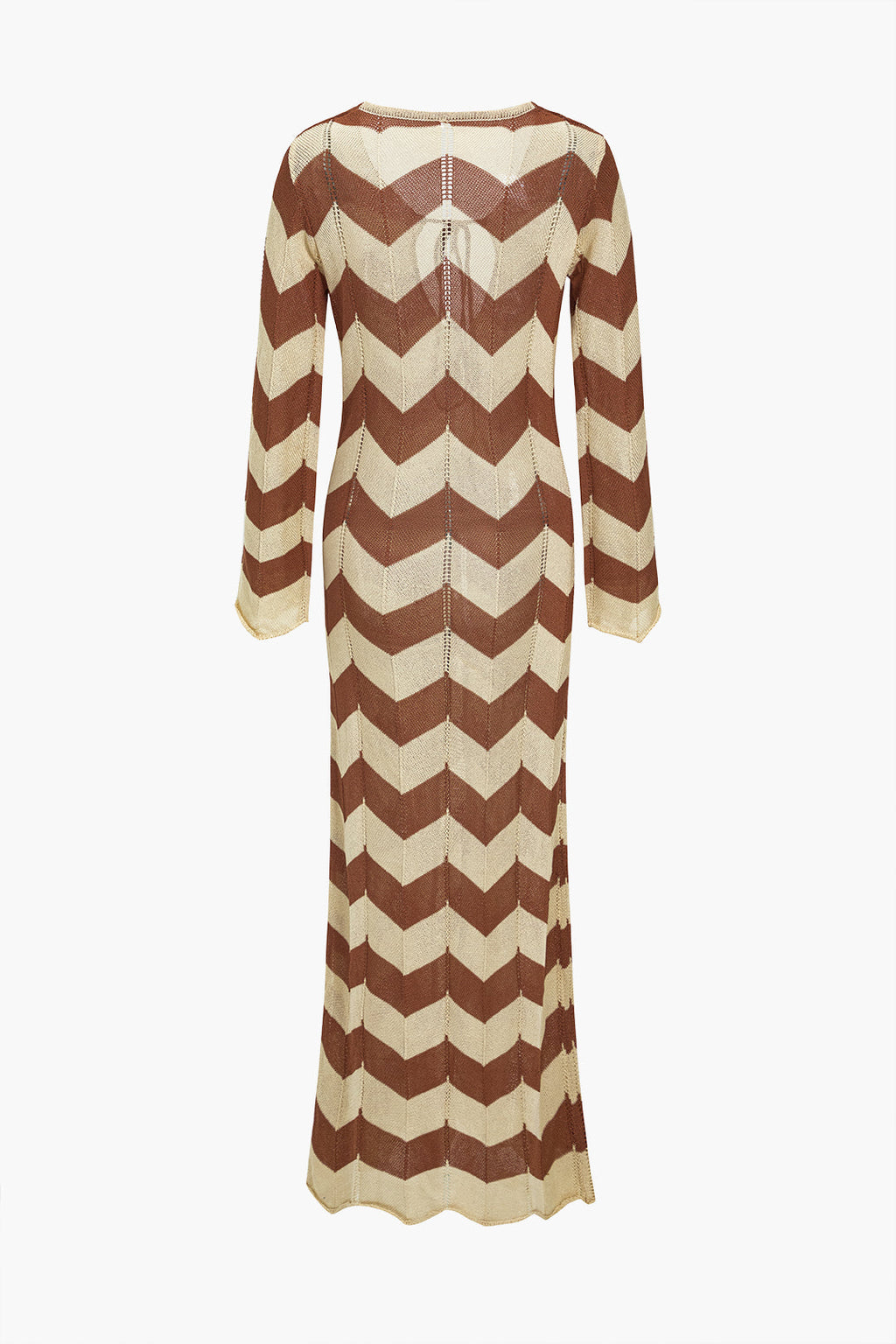 Renk Bloklu Desenli Örgü Kesilmiş Bağlamalı maksi Elbise