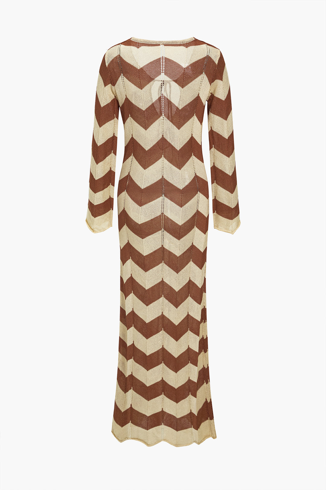 Renk Bloklu Desenli Örgü Kesilmiş Bağlamalı maksi Elbise