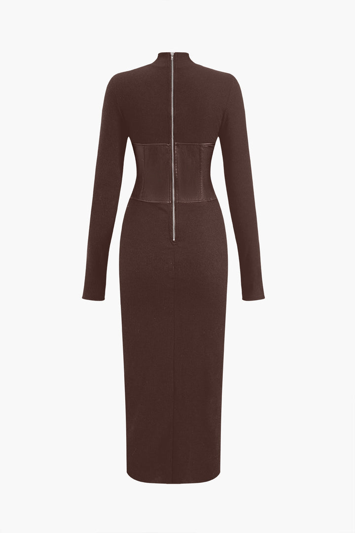 Katı Deri Patchwork Midi Elbise
