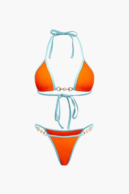 İnci Detaylı Halter Yaka 2 Parça Bikini Takımı