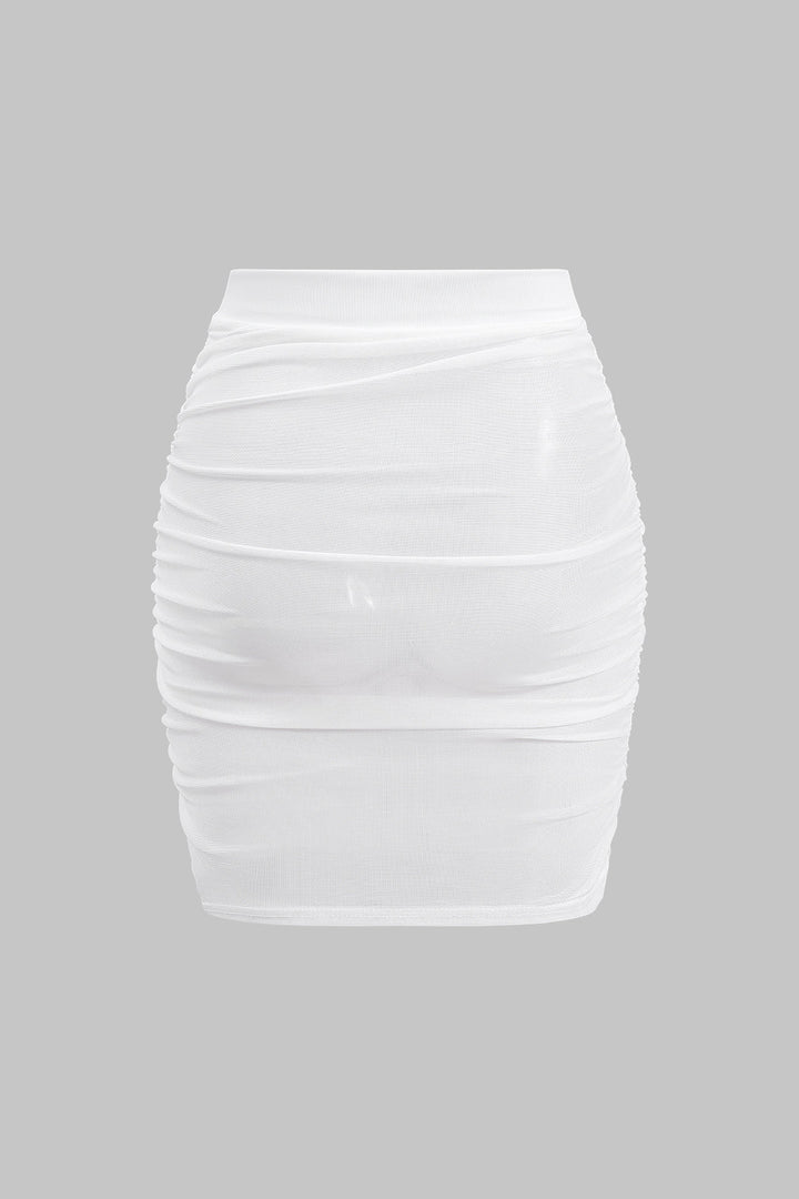 File Tüy Detaylı Şeffaf Bağcıklı Korse Straplez Üst ve Büzgülü Etek Takımı