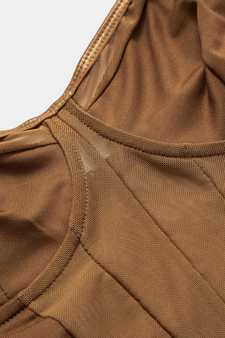 Ağ Detaylı Sırt Açık Şeffaf Patchwork Korseli Askılı Bodysuit