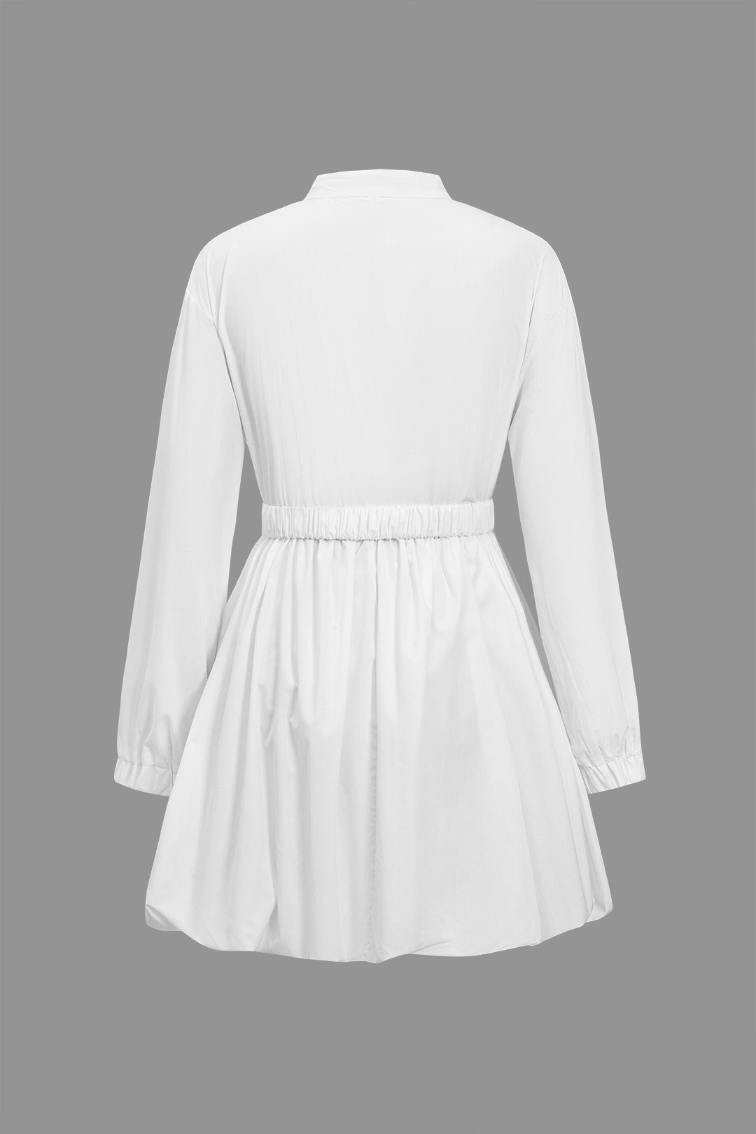 Düz Dik Yaka Uzun Kollu Kuşaklı Mini Elbise