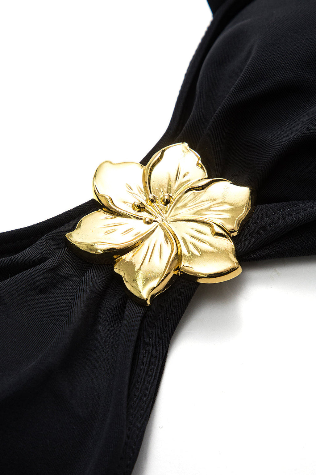 Metalik Dekorlu Volanlı Büzgülü Bağlamalı Şifon Bikini Takımı