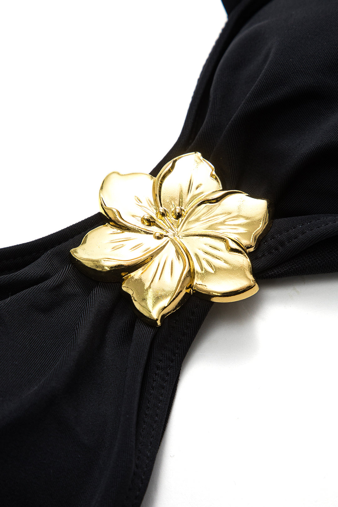 Metalik Dekorlu Volanlı Büzgülü Bağlamalı Şifon Bikini Takımı