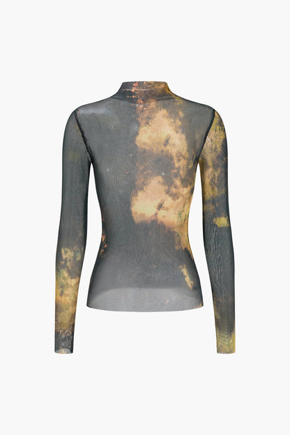 Batik Baskı Fileli Uzun Kollu top