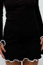 Triko Kontrast Kamçı Dikişli mini Elbise