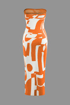 Geometrik Desenli Straplez Triko maksi Elbise