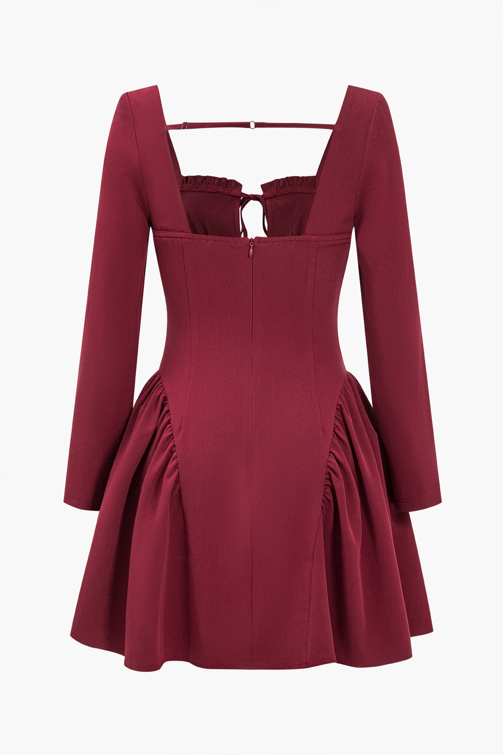 Düz Sırtı Açık Dantelli Bağlamalı Mini Elbise