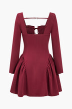 Düz Sırtı Açık Dantelli Bağlamalı Mini Elbise