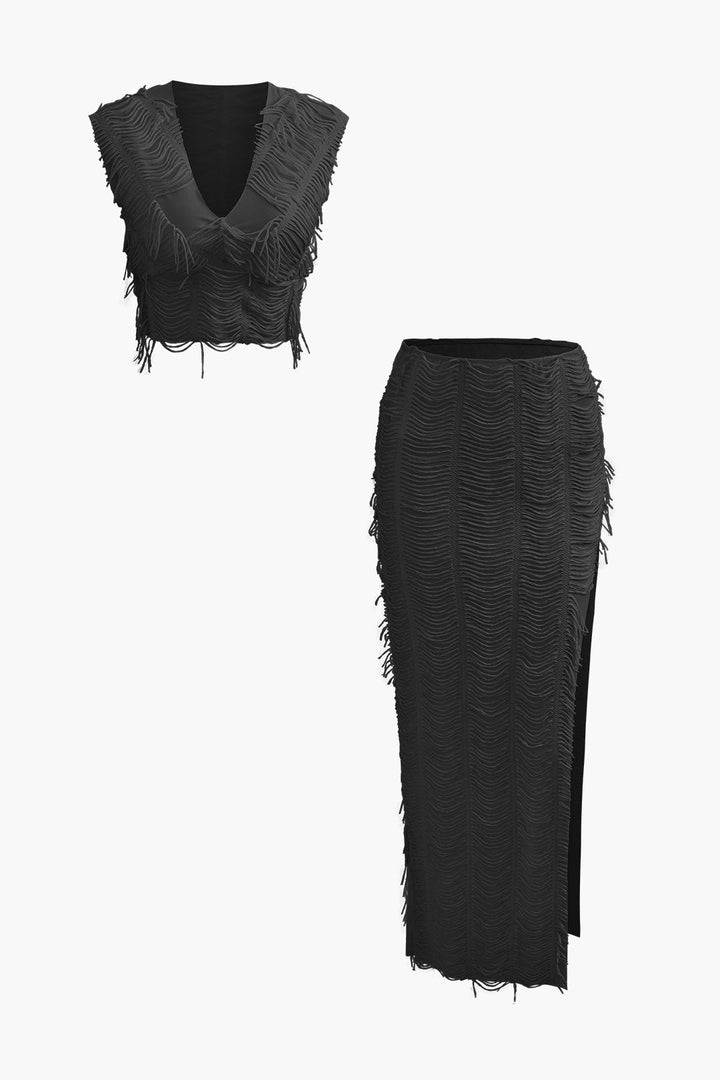 Rave Crop Top ve Yırtmaçlı Etek Takım