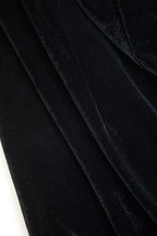 Kontrast Kadife Düğmeli Asimetrik Mini Elbise