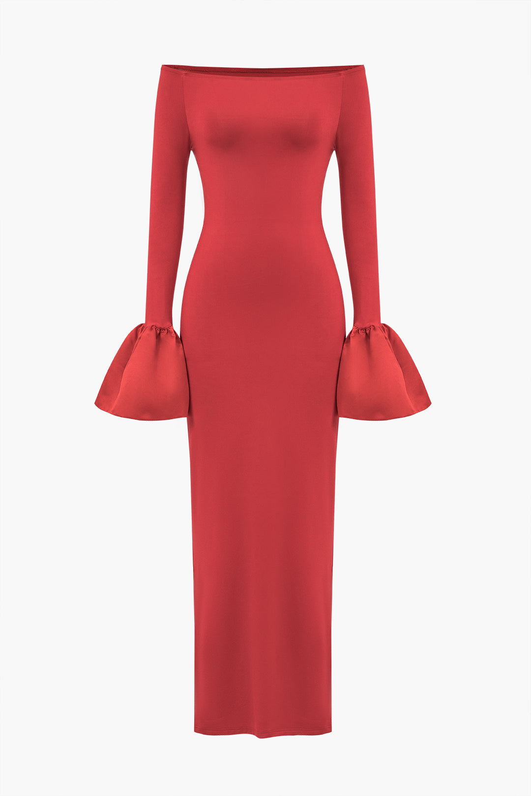 Katı Saten Düşük Omuz Yırtmaçlı maksi Elbise