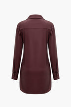 Katı Deri Düğmeli Uzun Kollu Mini Elbise