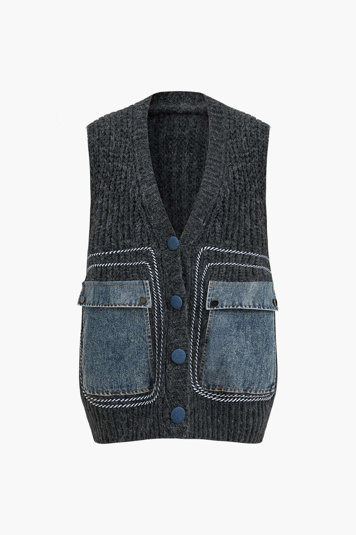 Denim Patchwork Cepli Kazak Yelek