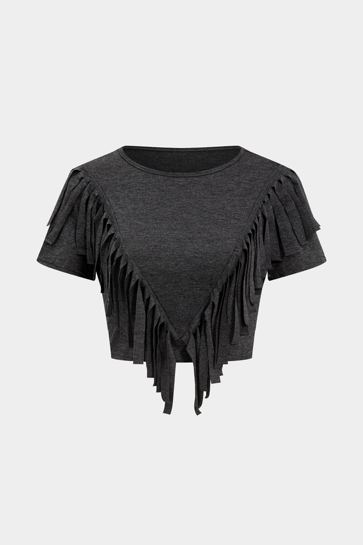 Püsküllü Kısa Kollu Üst ve Bol Paça Pantolon Takım