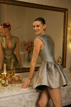 Simli V Yaka Mini Elbise