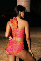 Yaprak Desenli Volanlı Büstiyer Bikini Takımı